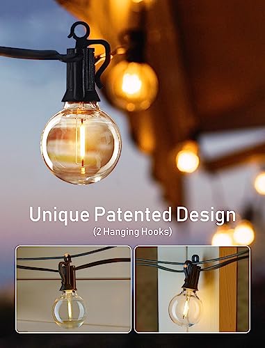 Minetom Solar Outdoor Lights - 38 Ft Solar String Lights with 15 G40 Shatterproof LED Bulbs, Commercial Waterproof Solar Powered Patio Hanging Lights for Outside Backyard Garden Decor