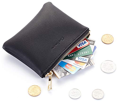 Chelmon Vegan Leather Coin Purse Pouch Change Purse With Zipper For Men Women (Black Up)