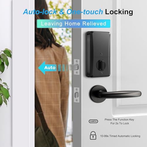 KANFOX KS2 Fingerprint Door Lock, Keyless Entry Door Lock Deadbolt with Keypad, Electronic Door Lock Deadbolt, Smart Locks for Front Door, Door Lock with Code,Auto Lock,Easy Installation，Matte Black