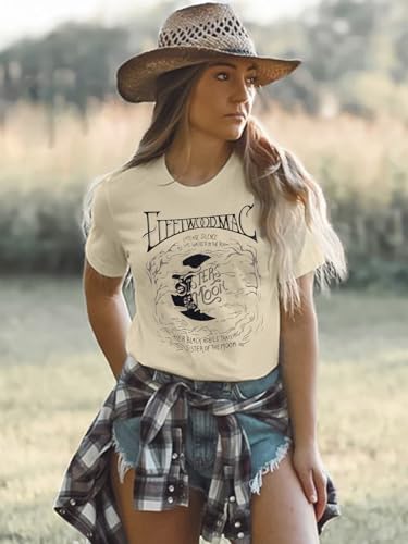 Rock Band T-Shirts for Women Vintage Rock Music Graphic Shirts Country Concert Short Sleeve Tees Tops Apricot