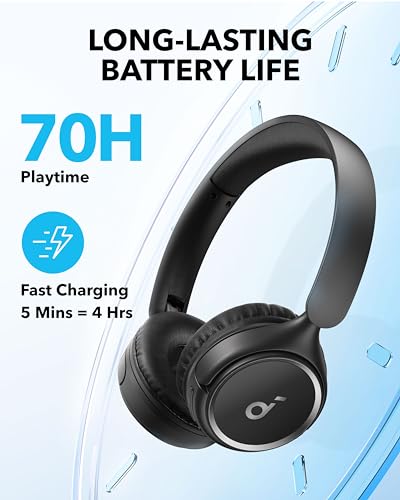 Soundcore H30i Wireless On-Ear Headphones, Foldable Design, Pure Bass, 70H Playtime, Bluetooth 5.3, Lightweight and Comfortable, App Connectivity, Multipoint Connection (Black)