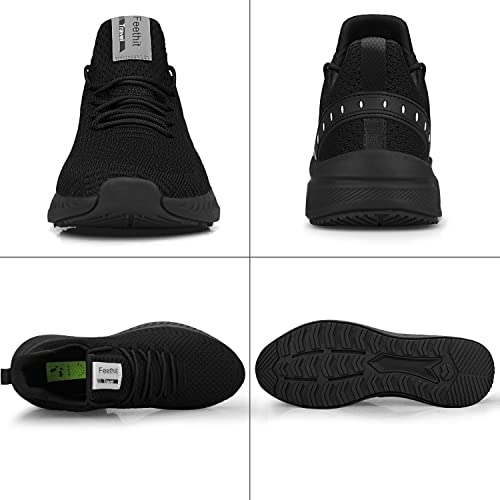 Feethit Mens Slip On Walking Shoes Blade Tennis Shoes Non Slip Running Shoes Lightweight Workout Shoes Breathable Mesh Fashion Sneakers All Black Size 8.5