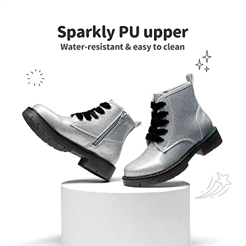 DREAM PAIRS Girls Boys Glitter Ankle Boots Side Zipper Combat Shoes with Lace Up（Toddler/Little Kid/Big Kid）,Size 6 Big Kid,Rainbow/Pink,SDBO2220K