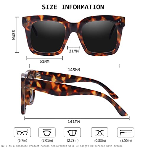 TAOTAOQI Vintage Women Oversized Sunglasses Designer Luxury Square Sun Glasses UV400 Protection Flat Lens (Black Frame Black Gradient Lens, 51)