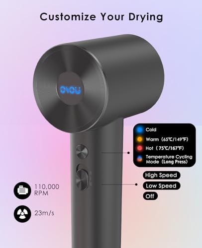 OSOU Hair Dryer, Negative Ionic Hair Dryer, High-Speed Blow Dryer with 110, 000 RPM Brushless Motor, Fast Drying Lightweight Travel Hairdryer, Low Noise Home Hair Dryer (Baby Pink)