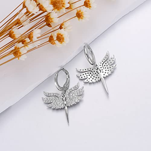 VIJASHOP Angel Dangle Earring for Women CZ Angel Wings Huggie Hoop Earrings Hypoallergenic Angel Earring Jewelry Valentine's Day Birthday Gifts for Girlfriends