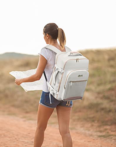 LOVEVOOK Travel Backpack for Women & Men 40L,Airline Approved Carry On Backpack Travel Essentials,TSA Carry on Luggage,Waterproof Personal Item Travel Bag,Suitcase with 3 Packing Cubes,Light gray-Pink
