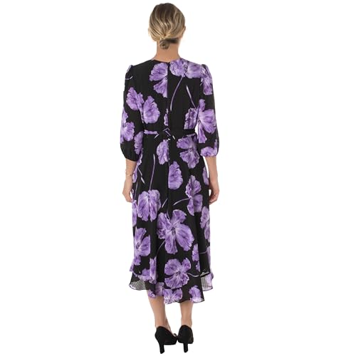 Maison Tara Women's Floral Faux Wrap Midi, Black/Iris