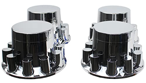 XIUHUA ABS Chrome Plastic Front and Rear Axle Cover Full Kits with 33mm Thread-On Flange Nut Covers and Removable Center Cap (Flat Top)