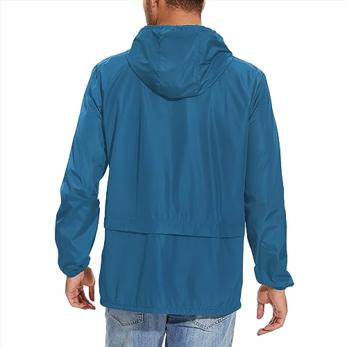 Zando Rain Jacket Men Lightweight Rain Coats for Men Waterproof wtih Hood Windbreaker Jackets for Men Packable Mens Rain Jackets Outdoor Raincoat Travel Men Rain Coat Cycling Raincoats Blue S