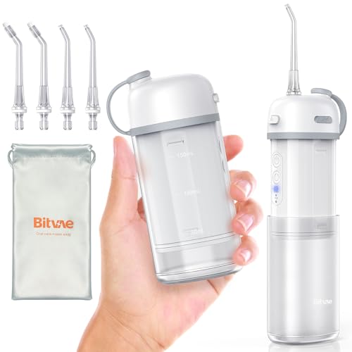 Bitvae Water Flosser for Teeth, Portable Mini Water Flosser, Cordless Water Teeth Cleaner Picks with Telescopic Water Tank, Type-C Rechargeable Oral Irrigator for Travel & Home, White