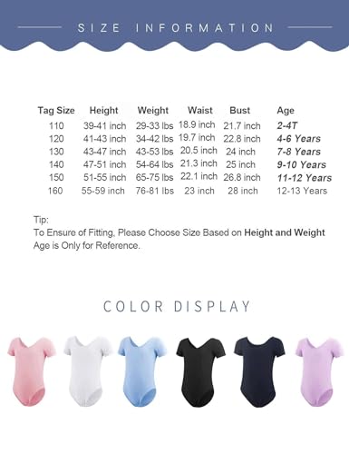 Daydance Black Dance Leotards for Girls, Skirted Ballet Outfits with Full Lining