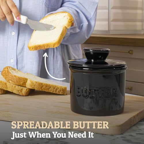 PriorityChef French Butter Crock with Lid, Get on Demand Spreadable Butter, Ceramic Butter Keeper to Leave on Counter with Water Line, White