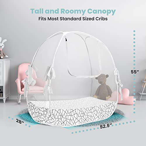 Pro Baby Safety Pop Up Crib Tent, Fine Mesh Crib Netting Cover to Keep Baby from Climbing Out, Prevent Falls and Mosquito Bites, Safety Net Canopy - Sturdy & Stylish Infant Crib Topper