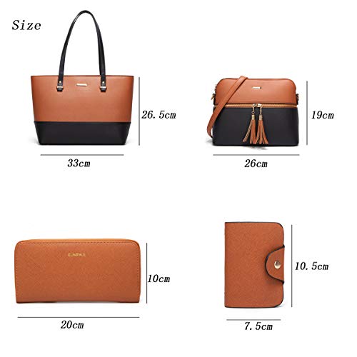 Women Fashion Synthetic Leather Handbags Tote Bag Shoulder Bag Top Handle Satchel Purse Set 4pcs