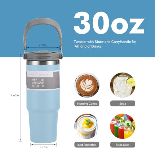 TIANKMER 30oz Tumbler with Handle Straw Lid, Stainless Steel Leak Proof Insulated Water Bottle, Women Men Travel Cup Fit Car Holder