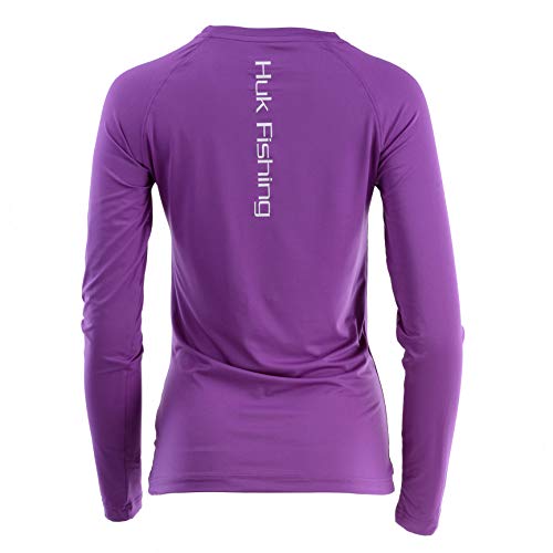 HUK Women's Pursuit Long Sleeve Performance Shirt + Sun Protection, Paradise-White, Large