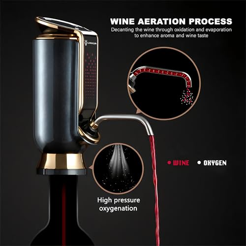 LINKSTYLE TRIOVINO, Luxurious 3-in-1 Electric Wine Dispenser, Saver, and Aerator - For Improving Wine Taste, Aroma and Wine Preservation (Gold)