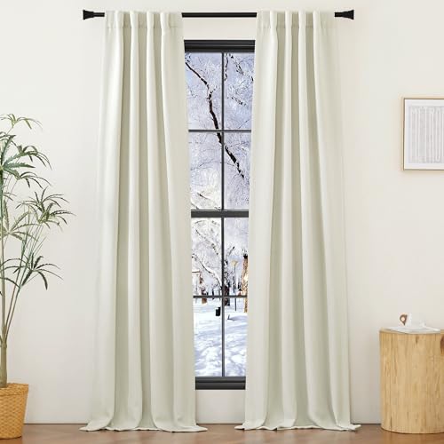 NICETOWN Bedroom Curtains 2 Panels Sets Faux Linen Textured, Pinch Pleated Room Darkening Light/Heat Blocking Window Drapes Thermal Insulated for Living Room, Angora, W50 x L120, 2 Panels