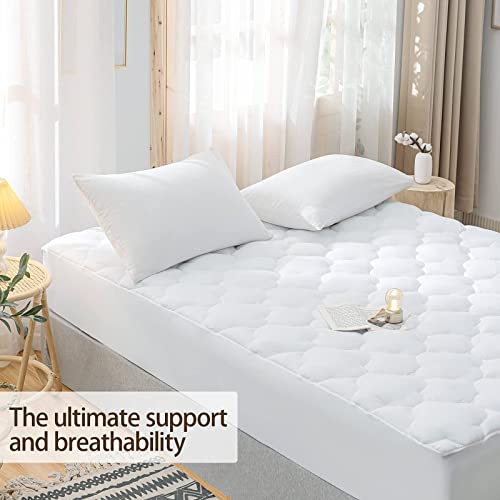 WhatsBedding Waterproof Mattress Pad Twin XL Size Cotton Top Down Alternative Filling Pillowtop Mattress Topper Cover-Fitted Quilted (Twin XL Mattress Pad)