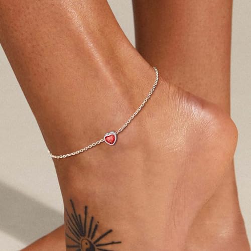 ChicSilver 925 Sterling Silver Ankle Bracelet for Women, Minimalist Delicate 6mm Round Cut Synthetic Alexandrite Purple Crystal June Birthstone Anklets Beach Foot Jewelry