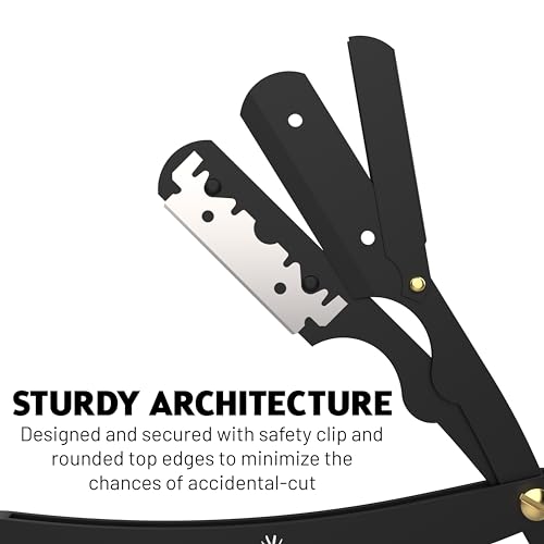 The Cut- Factory- Straight Razor with 100 Pack Platinum Treat Professional Barber Single Blade Edge Razors for Men for Close Shaving 100 Percent Stainless Steel-Black