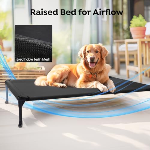 Veehoo Cooling Elevated Dog Bed + Waterproof Removable Pillow-Top Mat, Bolster Dog Cot Bed, Raised Dog Bed with Breathable Mesh, No-Slip Feet, Dog Sofa Bed for Indoor & Outdoor, Medium, Beige CWC2331B