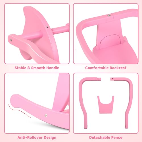 Belleur Rocking Horse for Kids 1-3 Years Old, Wooden Rocking Toy for Toddlers with Removable Fence for Indoor & Outdoor Activities, Baby Horse Riding Toy for Birthday & Visit Gifts