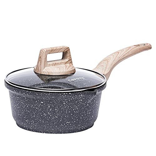 CAROTE 1.5Qt & 2.5Qt Sauce Pan Set with Lid Nonstick Saucepan 4 Pcs Non Stick Sauce Pots Cooking Pot with Pour Spout, Easy to Clean, Small Kitchen Pots Induction Pot, PFOA FREE (White Granite)