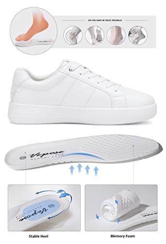 Vepose White Sneakers 8012A Fashion Comfortable Cute Lace up Shoes for Women Size 6(CJY8012A White 06)