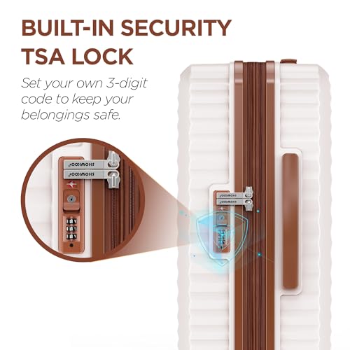 SHOWKOO Luggage Sets 3 Piece Hardside Expandable Suitcase with Double Spinner Wheels Tsa Lock, (Beige White, 5 piece set)