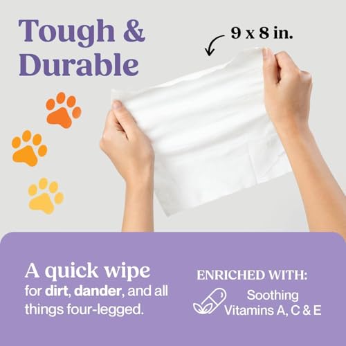 WIPEMATE Lavender Scent Premium Dog & Cat Pet Wipes Cleans Pet Paws, Ears, Fur, Butt, & Anal Gland Wipe No-Rinse Solution Gentle Deodorizing & Hypoallergenic for Small/Medium Pets - 100 Count