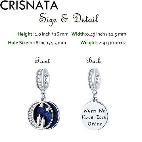 I Love You to the Moon and Back Pendant Charms, Fit Pandora Valentines Bracelet, 925 Sterling Silver Couple on Starry Night Sky CZ Necklace Beads, Gift for First Mothers Day