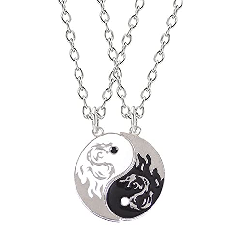 Couple Necklace Sun Moon Yin Yang Necklace for Couples Black White Tai Chi Best Friends BFF Necklace for Women Men Jewelry Gift 2Pcs