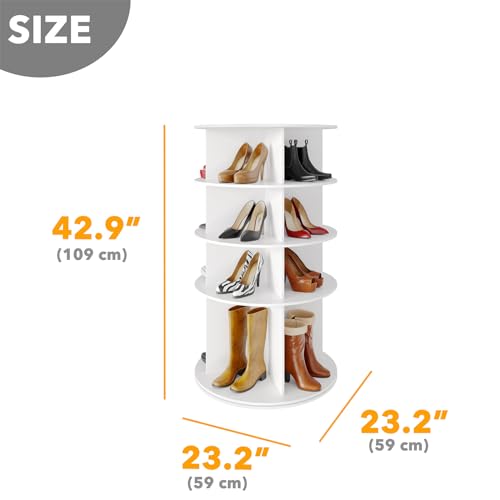 SpaceAid Rotating Shoe Rack 4 Tier Organizer, High Bottom Design Shoe Tower Spinning Storage Lazy Susan, Revolving Rack 360, Closet Handbag Display Rotate Organizers (White)