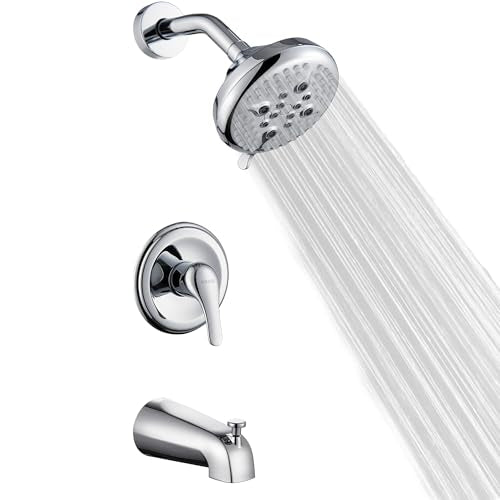 KINSE Shower Faucet Set, Shower Head and Faucet Set With 5 Inches Rain Shower Fixtures, 5-Spray Shower Valve and Trim Kit, Single Handle Control Shower Faucet Set with Valve (Matt black)