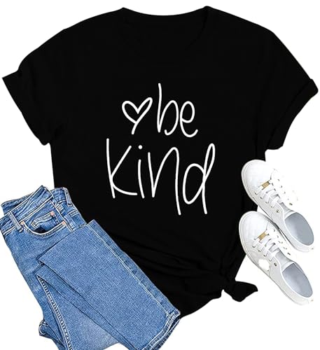 MAIHUN Be Kind Shirt for Women Awareness T Shirt Inspirational Teacher Tees Tops Blessed Short Sleeve Black