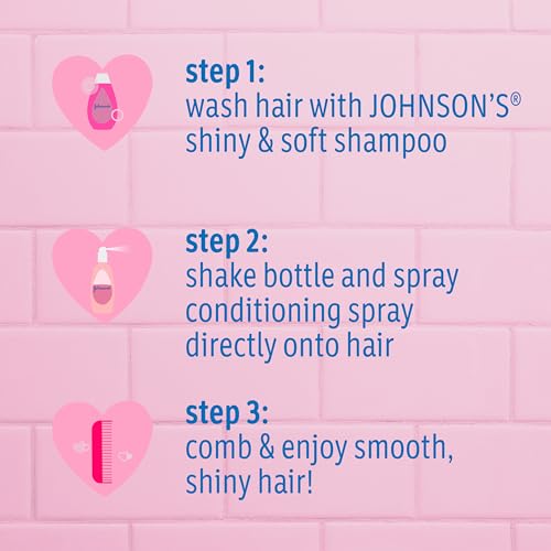 Johnson's Baby Shiny & Soft Tear-Free Kids' Hair Conditioning Spray with Argan Oil & Silk Proteins, Paraben, Sulfate & Dye-Free Formula, Hypoallergenic & Gentle for Toddlers, 10 Fl Oz