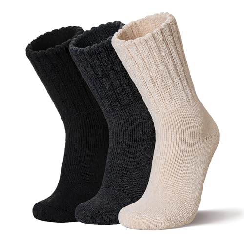 Velice Wool Socks for Women Merino Wool Boot Hiking Thick Thermal Warm Socks Winter Crew Cushion Cozy Work Socks 5 Pairs(Color A-011)