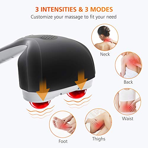 Snailax Cordless Handheld Back Massager with Heat,Deep Tissue Percussion Massager, 3 Sets of Dual Pivoting Heads,Rechargeable Hand Held Massager for Neck,Back Shoulder,Calf,Legs