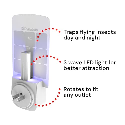 Dynatrap DT3007W Indoor Plug-in Flying Insect Trap for Flies, Fruit Flies, Moths, Gnats, and Other Flying Insects - 1 White Device + 2 Glue Cards