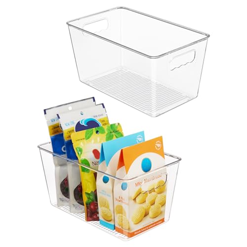 Vtopmart Clear Plastic Pantry Organizer Bins, 2 PCS Food Storage Bins with Handle for Refrigerator, Fridge, Cabinet, Kitchen, Countertops, Cupboard, Freezer Organization and Storage, BPA Free, Medium