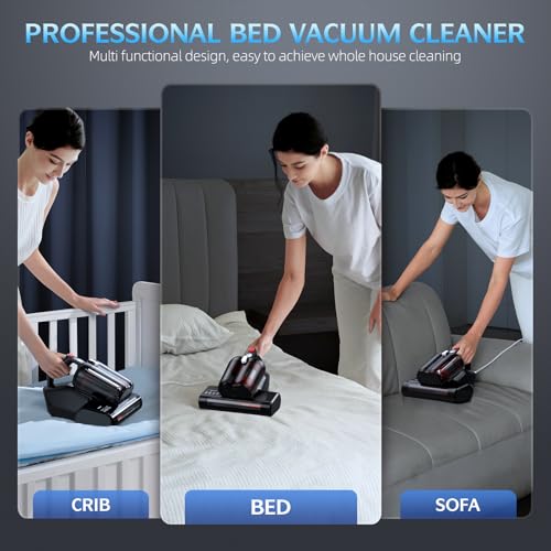 Mattress Vacuum Cleaner Bed Vacuum Cleaner with 16Kpa Suction 253.7nm UV-C Light & 40000 Rpm/Min Brushroll Rotation & HEPA Filter & Heating Tech, Includes A Spare Filter ,600W, (Ultra-UVC-K16, Corded)