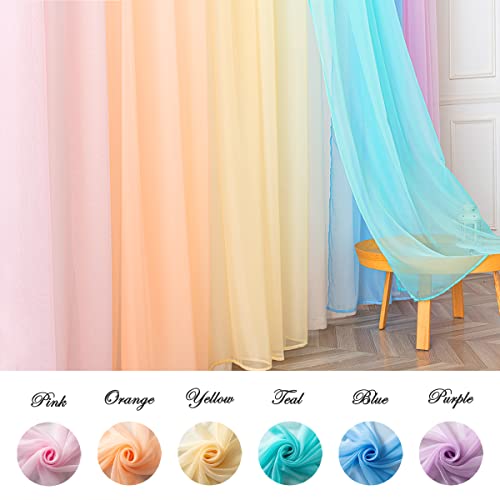 Yancorp 6 Panels Sheer Curtains Rainbow Window Decoration Voile Drapes 63 Inches Kids Girls Boys Party Favor Christmas Classroom Decor Bedroom Backdrop (Macaron, （W40 x L63） x 6 Panels)