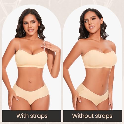 IXF Strapless Bras for Women Wireless Bandeau Bra Invisible Tube Tops Bra Bralette Padded Seamless Black