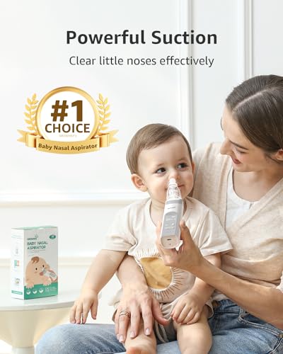 GROWNSY Nasal Aspirator for Baby, Electric Nose Aspirator for Toddler, Baby Nose Sucker, Automatic Nose Cleaner with 3 Silicone Tips, Adjustable Suction Level, Music and Light Soothing Function