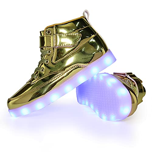 Voovix Kids LED Light Up Shoes USB Charging Flashing High-top Sneakers for Boys and Girls Child Unisex(White,US4.5/CN37)