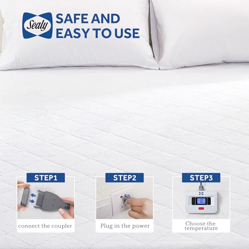 Sealy Heated Mattress Pad Full Size with Plush Top, Coral Fleece Electric Bed Warmer Single Controller, 10 Heat Settings & Auto Off 1-12 Hours, Fit Up to 15" Deep Pocket, Machine Washable 54"x75"