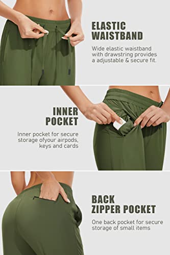 PERSIT Womens Joggers Pants with Pockets, Workout Lightweight Quick-Dry Running Athletic High Waisted Tapered Casual Hiking Pants - Army Green - XS