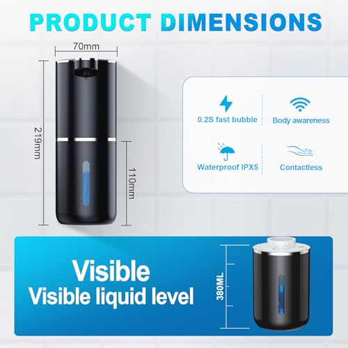 Automatic Soap Foaming Dispenser,380ml Wall Mount Touchless 4 Gear Adjustable Electric Soap Dispenser,USB Rechargeable with Infrared Motion Sensor for Bathroom,Kitchen,Office